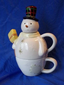 Hallmark Muñeco de Nieve Apilable 3 piezas TETERA Y TAZA DE TÉ Set Vacaciones Navidad  - Imagen 1 de 6
