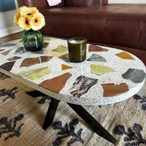 Terrazzo Mosaik Handarbeit Couchtischplatte | Gemischtes Stein & Marmor Dekor | - Bild 1 von 4