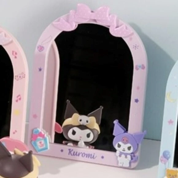 Lindo espejo Kuromi Sanrio Miniso arco Kawaii escritorio soporte espejo rosa púrpura 8" Foto 1 de 4