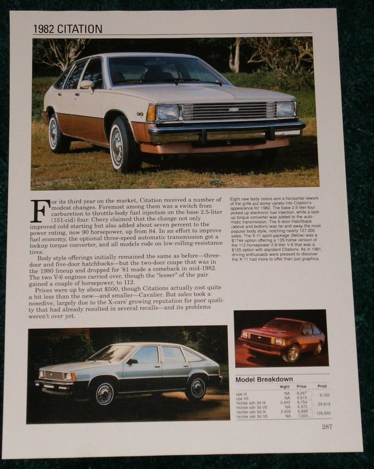 Chevy 1982 cita hoja de especificaciones foto 82 cupé sedán hatchback Foto 1 de 1