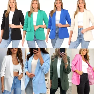 Gefütterter Damenblazer mit gerafften Ärmeln Kragen Freizeit formelle Jacke Oberteil - Bild 1 von 24