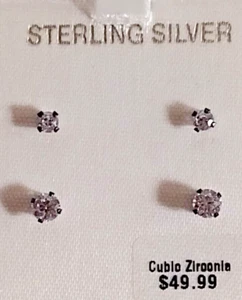 2 Paar runde Zirkonia Ohrstecker 3 mm & 4 mm Sterlingsilber - Bild 1 von 2