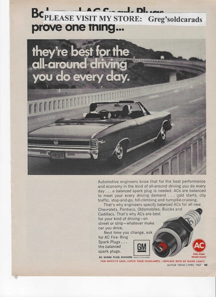Chevrolet Chevelle 1967 original presentado en una bujía de aire acondicionado anuncio impreso vintage Foto 1 de 1