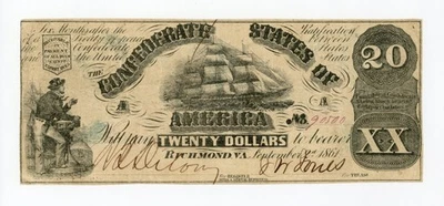 1861 T-18 $20 The Confederate States of America Note - CIVIL WAR Era - Image 1 of 2