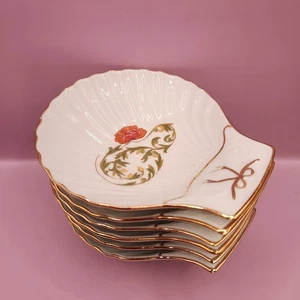 Vintage 6er Set Lourioux France Le Faune Muschelschalen mit Goldrand, nie benutzt - Bild 1 von 9