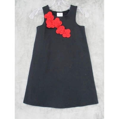 Hanna Andersson Dress Girls 120 US 6-7 3D Floral Sleeveless A Line Zip Black - Image 1 of 4