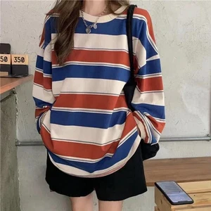 Fashion Women Pullovers Long Sleeve Loose Retro Simple Couples Matching - Picture 1 of 27