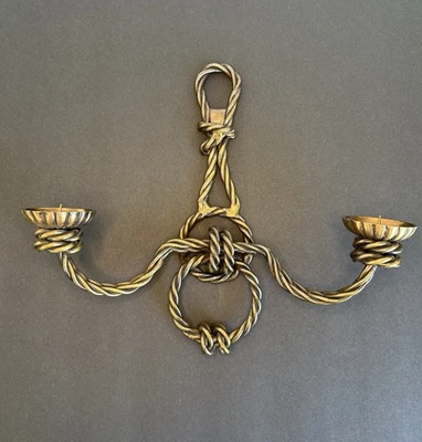 Aplique candelabro cuerda trenzada de latón envejecido MCM Hollywood Regency náutico gótico Foto 1 de 4