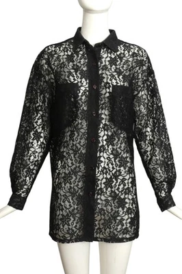 DIANE VON FURSTENBERG- 1970s Black Lace Blouse, Size 10 - Image 1 of 4