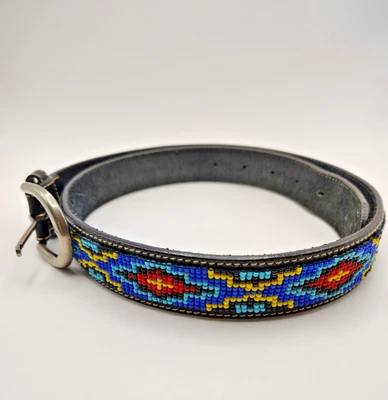 J Crew Beaded Sequin Southwestern Aztec Leather Women Belt Size 32 - Image 1 of 4