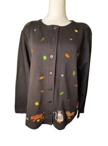 Bechamel Womens Size Large Embroidered Cat/Dog Button Down Cardigan Sweater - Picture 1 of 7