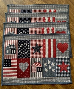 Set Of 4 VTG Patriotic Placemats American Flag July 4th Motif Red White & Blue - Bild 1 von 7