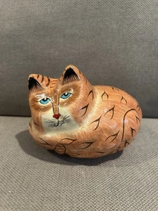 Paper Mache Chubby Orange Cat Trinket Box - Picture 1 of 8