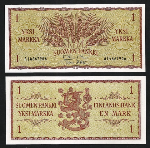 Finland 1 Markkaa Markka 1963, UNC, P-98, Sign Type 3 Cover