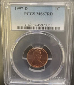 1997 D LINCOLN CENT PCGS MS67 RD NICE! - Picture 1 of 2