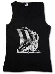 VIKING SHIP V DAMEN TANK TOP Runes Vikings Norsemen Dragon Boat Odin Thor Loki - Picture 1 of 1
