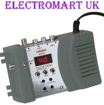 RF MODULATOR RCA PHONO COMPOSITE VIDEO STEREO AUDIO INPUT RF COAX OR F PLUG OUT - Image 1 of 2