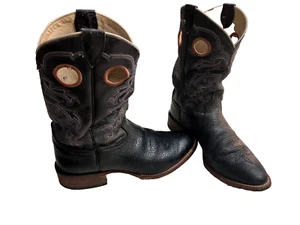 Vintage Tony Lama Made in Mexico Leather Boots 9 EE Blue Brown White stitching - Picture 1 of 8