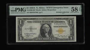 DBR 1935-A $1 North Africa Silver Fr. 2306 RC Block PMG 58 EPQ Serial R99429709C - Picture 1 of 2