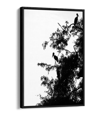 SILHOUETTE OF BIRDS ON TREE HOME DECOR FLOAT EFFECT CANVAS WALL ART PRINT