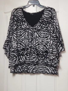 Style&Co Woman Plus Size OX Bat Wing Sleeve Dolman Black Grey Animal Jeweled Top - Picture 1 of 6