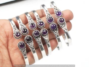 Amethyst Gemstone Cuff Bangle Wholesale Lot 5pc 925 Sterling Silver Plated Gift - Picture 1 of 5