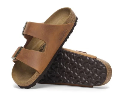 NIB Birkenstock Arizona Oiled Leather Sandal in Cognac Narrow Width 1028401 - Image 1 of 3