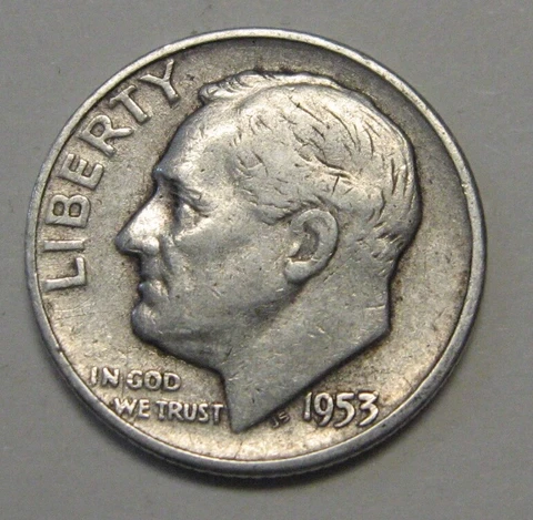 1953-S Silver Roosevelt Dime in Average Circulated Condition Priced Right Cover