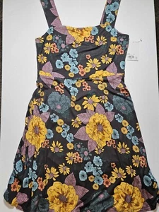 SO® Square Neck Sleeveless Midi Dress Gray Pink Teal Gold Floral Small New - Imagen 1 de 12
