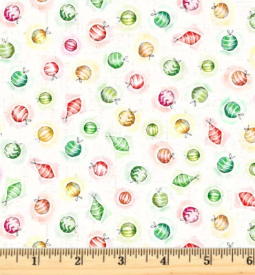 P&B TEXTILES Little Darlings Christmas White Ornaments Fabric 5380 Half yard continuous cuts