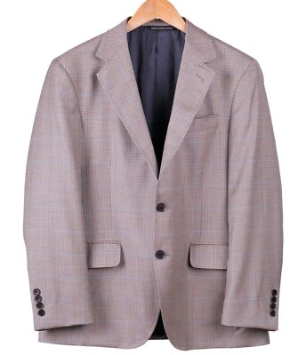 Coppley Brown Houndstooth Blue Check Super 130s Wool Sport Coat Jacket Blazer 40 - Image 1 of 4