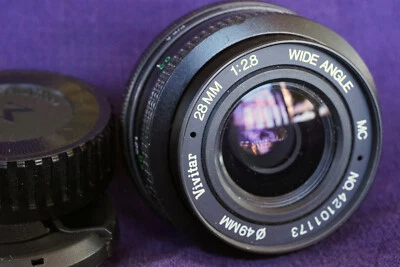 Vivitar 28mm f2.8 Macro Focusing Wide Angle PK Pentax K Mount Lens w/ Caps - Image 1 of 4