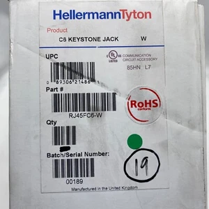 Hellermann Tyton RJ45FC6-W Cat6 White Keystone Jack RJ45 QTY 19 - Afbeelding 1 van 6