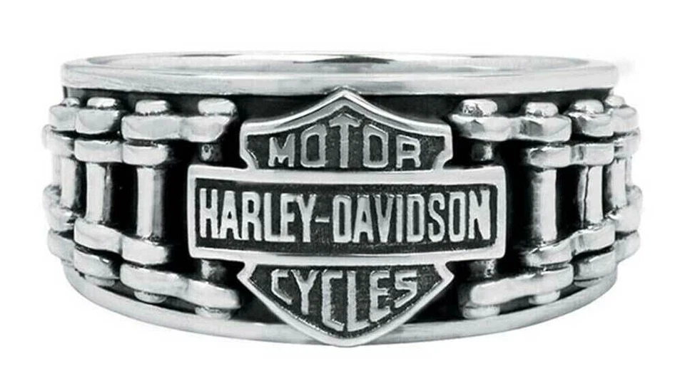 Harley-Davidson Men's Bar & Shield Bike Chain Ring -Sterling Silver HDR0260 SZ 9