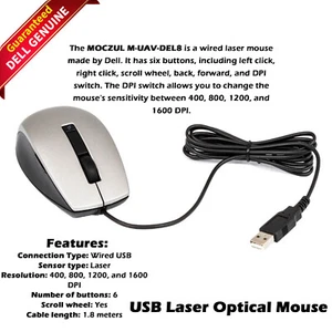 New Dell Wired 5Button USB Laser Optical Mouse M-UAV-DEL8 MOCZUL 1KHD8 Y357C - Picture 1 of 6