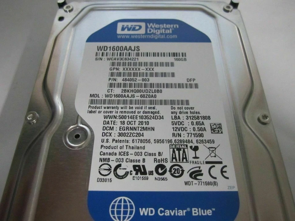 HP 484052-003 Western Digital Caviar Blue 160GB WD1600AAJS-60Z0A0 Hard Drive HDD - Image 1 of 1