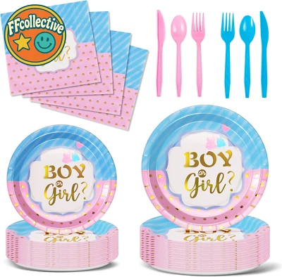 Party Tableware 144 Pieces Blue and Pink Party Gender Reveal Supplies for Baby - Image 1 of 4