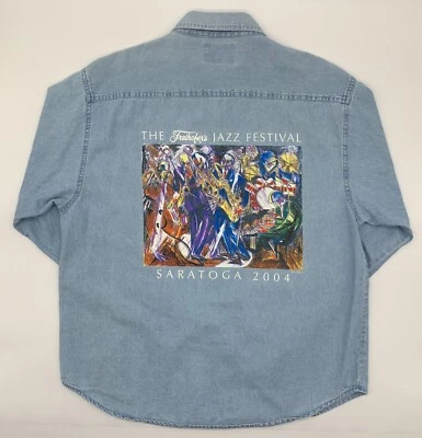 Vintage The Freihofer's Jazz Festival Saratoga 2004 Denim Button Up Shirt Art - Image 1 of 4