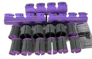 NEW Lot of 12 Conair Large / Jumbo Flocked Rollers Curlers + Clips Purple Black - Picture 1 of 4