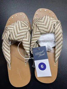 NEW Women's Louise Chevron Print Knotted Slide Sandals - Universal Thread Tan 6 - Picture 1 of 6