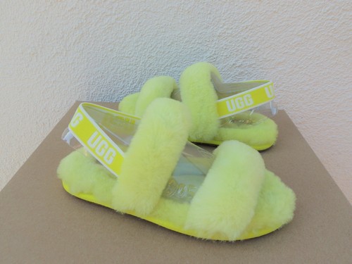 SANDALI UGG SULFUR FLUFF OH YEAH SLIDE PELLE DI PECORA BAMBINO US 12 EUR 30 ~NUOVI CON SCATOLA