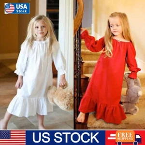 Fall Girls Long Sleeve Sleepdress Nightie Lace Trim Soft Nightdress Pajamas Kids - Picture 1 of 24