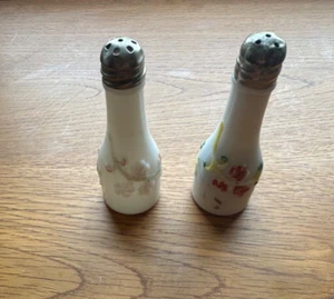Antique Milk Glass Salt and Pepper Shakers with Floral Design - Picture 1 of 2