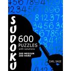600 Sudoku Puzzles. 300 mittel und 300 hart, mit gelöstem Taschenbuch NEU Salbei, ca
