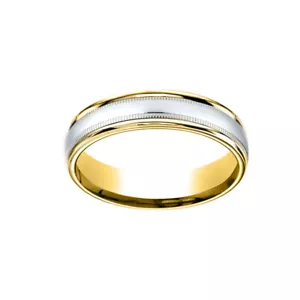 14K Two-Toned 4mm Comfort-Fit Polished Men's Band Ring With Milgrain Size 6 - Picture 1 of 1