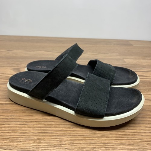 ECCO YUMA SLIDE SANDALI DOPPIO CINTURINO MISURA 39 8 8 5 SLIP ON PELLE NERO