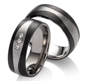 Eheringe Verlobungsringe Carbon - Titanringe Diamantring Trauringe Antragsring - Bild 1 von 8