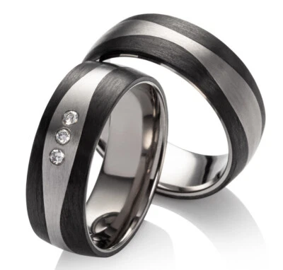Eheringe Verlobungsringe Carbon - Titanringe Diamantring Trauringe Antragsring - Bild 1 von 4