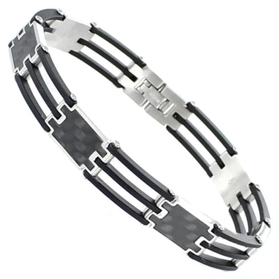 Pulsera ajustable Rochet Roma de fibra de carbono de acero inoxidable con eslabones negros para hombre  Foto 1 de 4