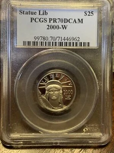 2000-W $25 PCGS  PR70 DCAM Statue Of Liberty - 1/4 Oz Platinum  Low Mintage Rare - Picture 1 of 3